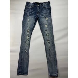 Serenede Men's Distressed Skinny Blue Stretch Denim Jeans - Size 30 (28x31.5)